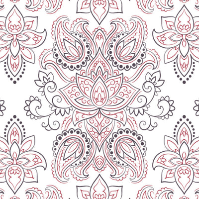 Ornate Slate/Red - Grey Cotton Rich Single Bedsheet - 2-In-1 By Welspun