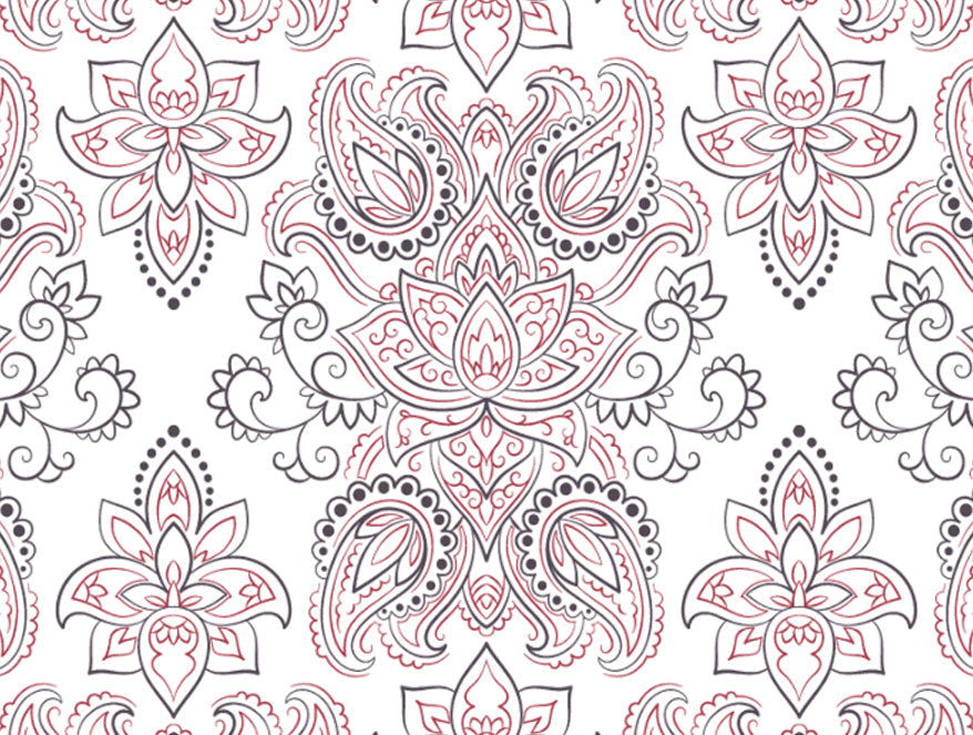 Ornate Slate/Red - Grey Cotton Rich Single Bedsheet - 2-In-1 By Welspun
