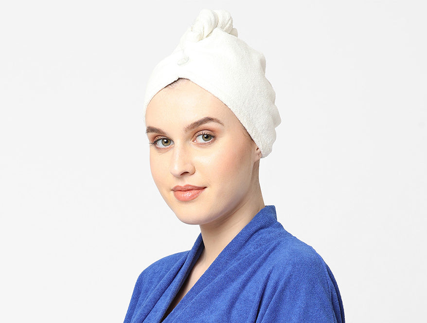White 1 Piece 100% Cotton Turbie Towel - Exotica By Spaces-1055154