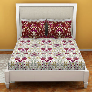 Ornate Jazzy - Red 100% Cotton Queen Fitted Sheet - Moments By Welspun