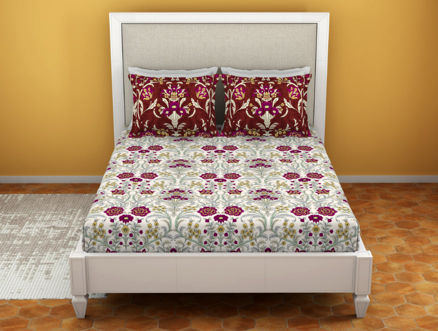 Ornate Jazzy - Red 100% Cotton Queen Fitted Sheet - Moments By Welspun