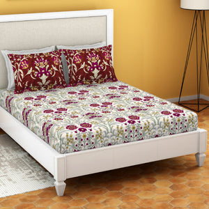 Ornate Jazzy - Red 100% Cotton Queen Fitted Sheet - Moments By Welspun