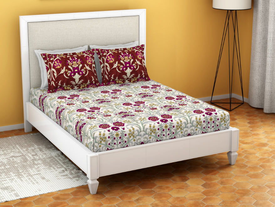 Ornate Jazzy - Red 100% Cotton Queen Fitted Sheet - Moments By Welspun