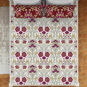Ornate Jazzy - Red 100% Cotton Queen Fitted Sheet - Moments By Welspun