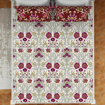 Ornate Jazzy - Red 100% Cotton Queen Fitted Sheet - Moments By Welspun