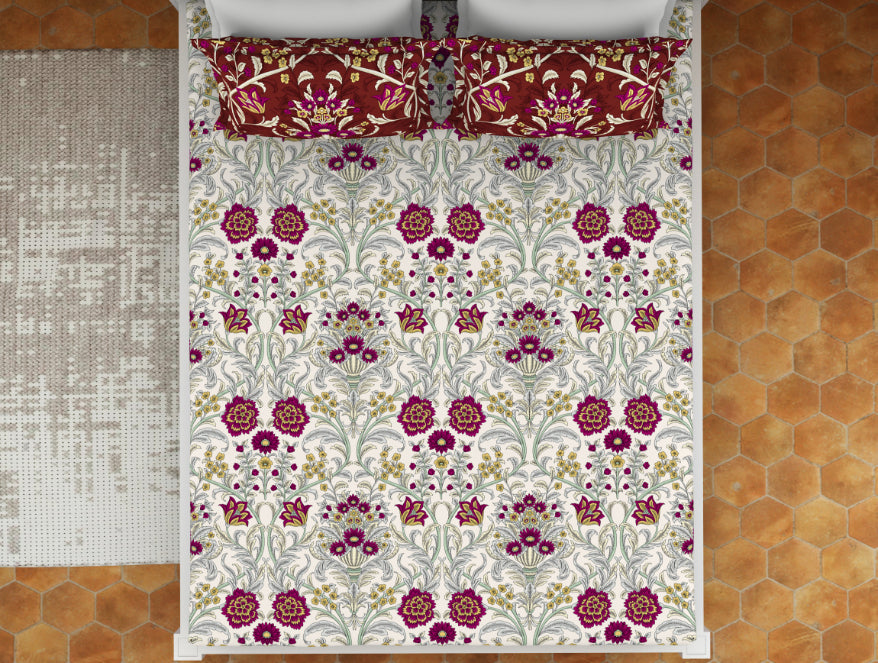 Ornate Jazzy - Red 100% Cotton Queen Fitted Sheet - Moments By Welspun