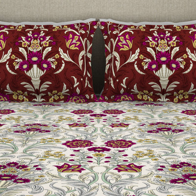 Ornate Jazzy - Red 100% Cotton Queen Fitted Sheet - Moments By Welspun