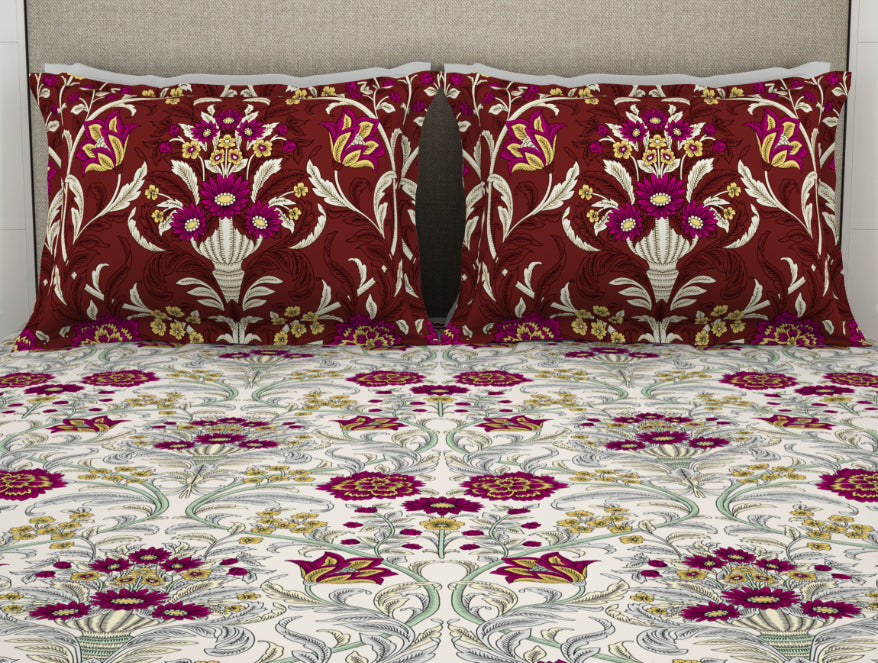 Ornate Jazzy - Red 100% Cotton Queen Fitted Sheet - Moments By Welspun
