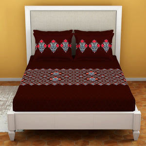 Ornate Rhubarb - Dark Red 100% Cotton Queen Fitted Sheet - Moments By Welspun