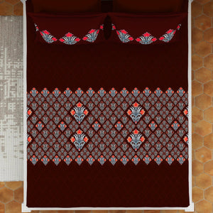 Ornate Rhubarb - Dark Red 100% Cotton Queen Fitted Sheet - Moments By Welspun