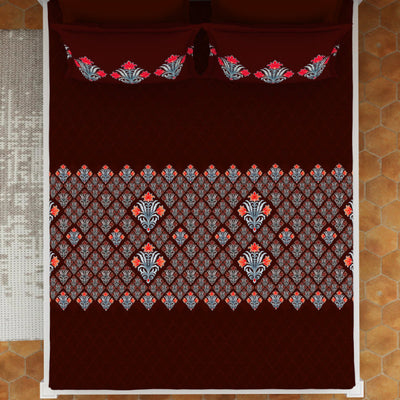 Ornate Rhubarb - Dark Red 100% Cotton Queen Fitted Sheet - Moments By Welspun