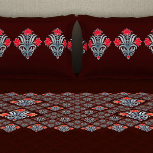 Ornate Rhubarb - Dark Red 100% Cotton Queen Fitted Sheet - Moments By Welspun