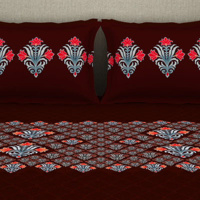 Ornate Rhubarb - Dark Red 100% Cotton Queen Fitted Sheet - Moments By Welspun