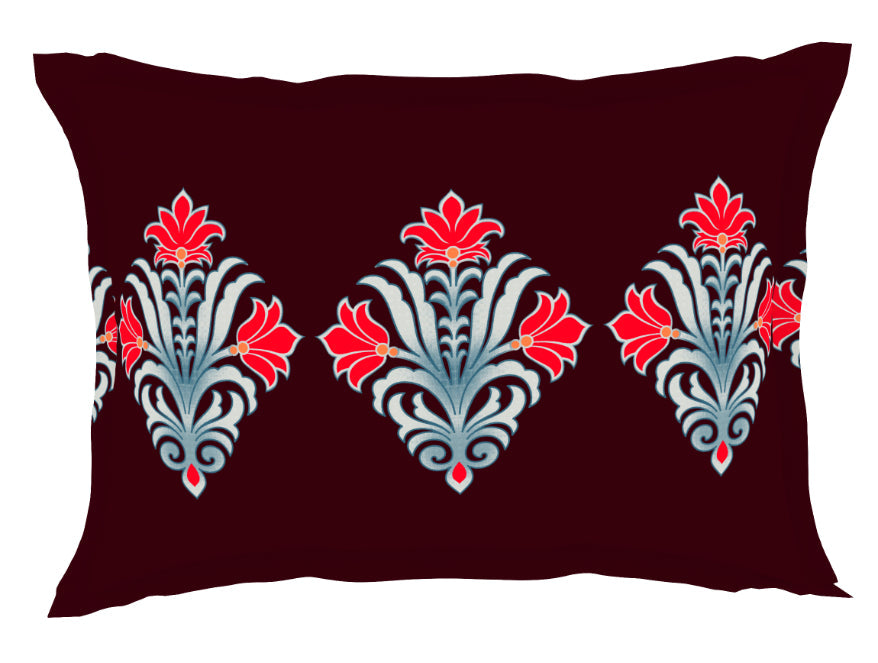 Ornate Rhubarb - Dark Red 100% Cotton Queen Fitted Sheet - Moments By Welspun