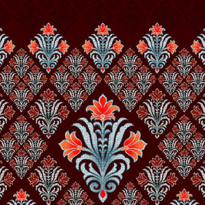 Ornate Rhubarb - Dark Red 100% Cotton Queen Fitted Sheet - Moments By Welspun