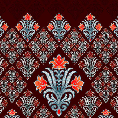 Ornate Rhubarb - Dark Red 100% Cotton Queen Fitted Sheet - Moments By Welspun