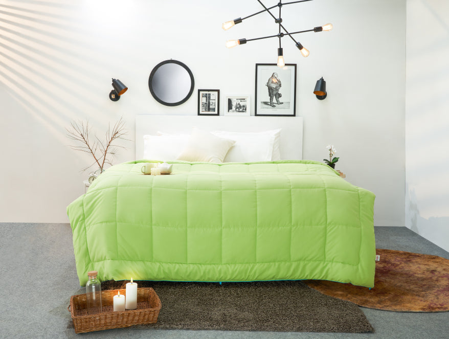 Solid Sgreen/Aqua Blu - Light Green Microfiber Shell Double Quilt / AC Comforter - Silkysoy By Spaces