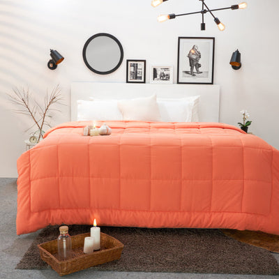 Solid Coral/Grey - Coral Microfiber Shell Double Quilt / AC Comforter - Silkysoy By Spaces