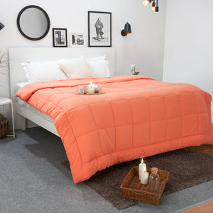 Solid Coral/Grey - Coral Microfiber Shell Double Quilt / AC Comforter - Silkysoy By Spaces