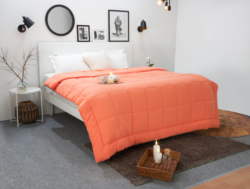Solid Coral/Grey - Coral Microfiber Shell Double Quilt / AC Comforter - Silkysoy By Spaces