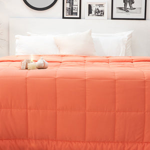 Solid Coral/Grey - Coral Microfiber Shell Double Quilt / AC Comforter - Silkysoy By Spaces