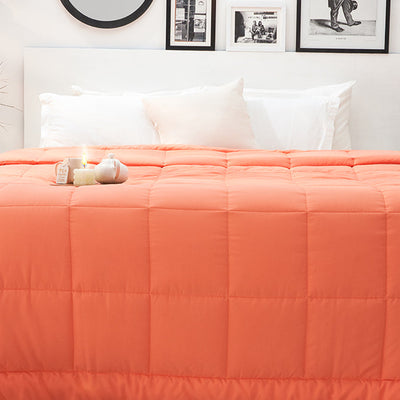 Solid Coral/Grey - Coral Microfiber Shell Double Quilt / AC Comforter - Silkysoy By Spaces