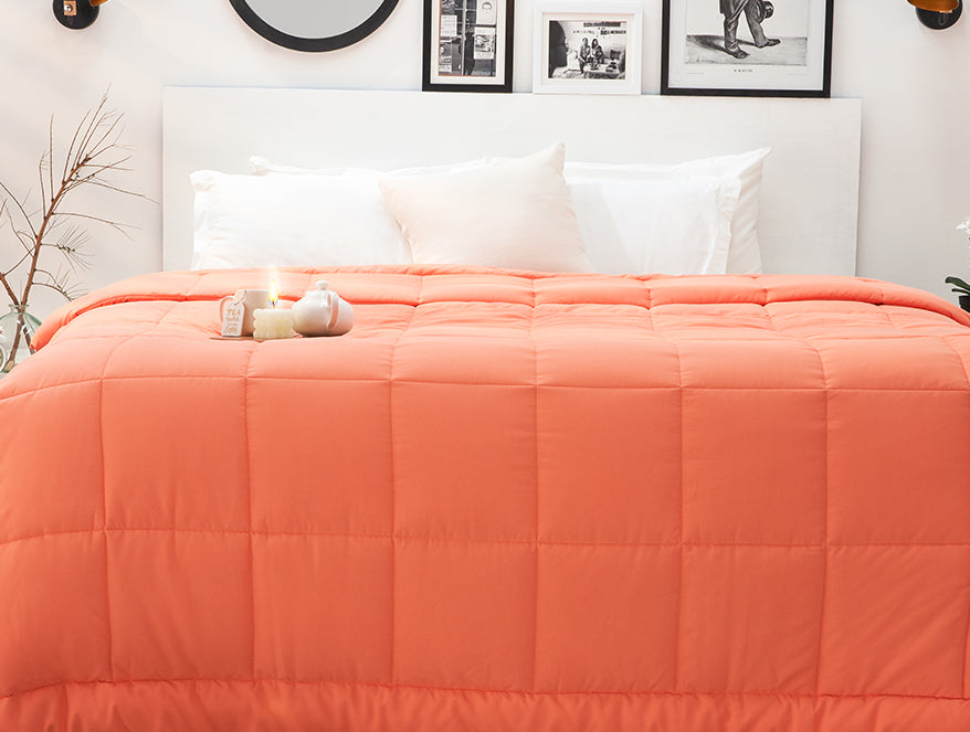 Solid Coral/Grey - Coral Microfiber Shell Double Quilt / AC Comforter - Silkysoy By Spaces