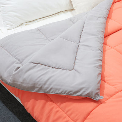 Solid Coral/Grey - Coral Microfiber Shell Double Quilt / AC Comforter - Silkysoy By Spaces