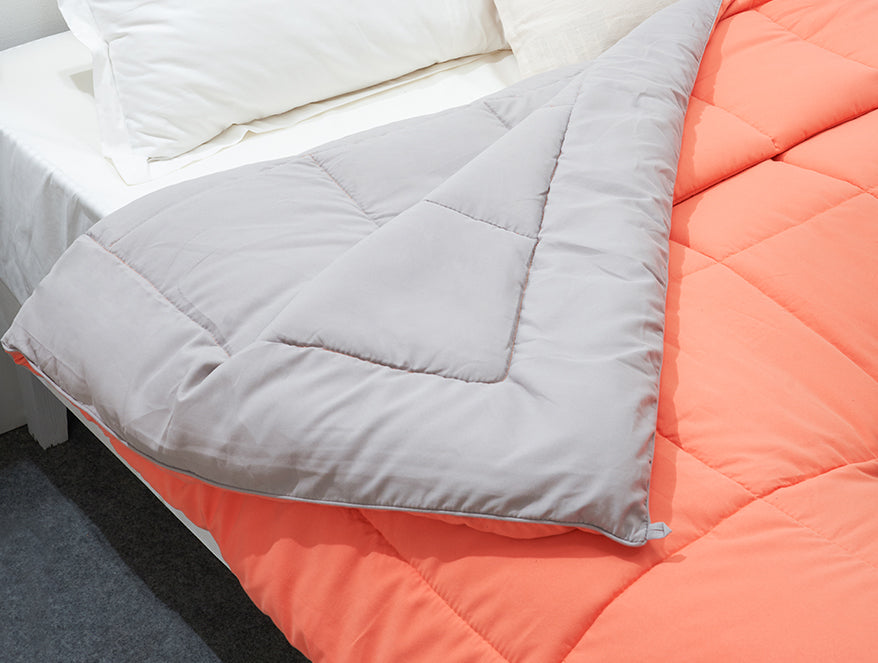 Solid Coral/Grey - Coral Microfiber Shell Double Quilt / AC Comforter - Silkysoy By Spaces