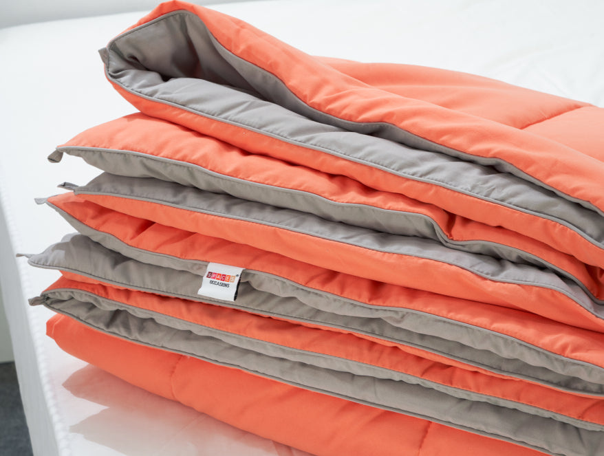 Solid Coral/Grey - Coral Microfiber Shell Double Quilt / AC Comforter - Silkysoy By Spaces