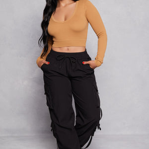 Poplin High Waisted Cargo Joggers