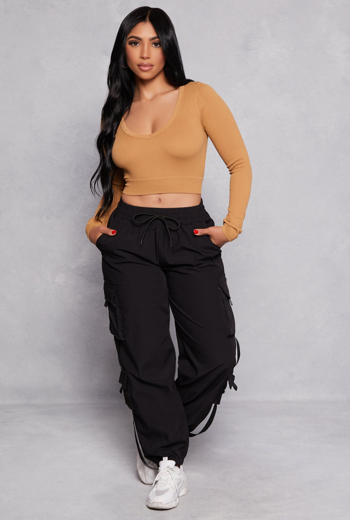 Poplin High Waisted Cargo Joggers