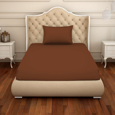 Solid Sequoia - Dark Brown Cotton Rich Single Bedsheet - Raang By Welspun