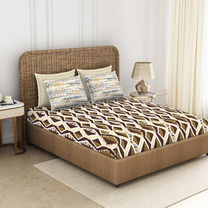 Geometric Brown 100% Cotton Queen Fitted Sheet - Geostance By Spaces