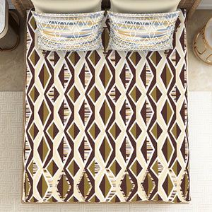 Geometric Brown 100% Cotton Queen Fitted Sheet - Geostance By Spaces