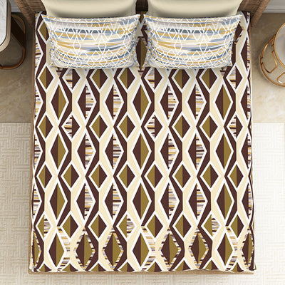 Geometric Brown 100% Cotton Queen Fitted Sheet - Geostance By Spaces