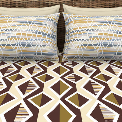 Geometric Brown 100% Cotton Queen Fitted Sheet - Geostance By Spaces