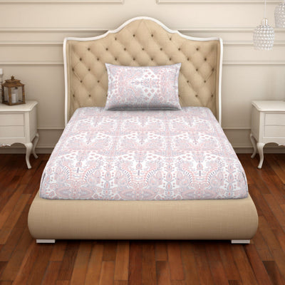 Ornate Purple/Orange - Violet 100% Cotton Single Bedsheet - 2-In-1 By Welspun