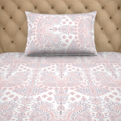 Ornate Purple/Orange - Violet 100% Cotton Single Bedsheet - 2-In-1 By Welspun