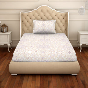 Ornate Mauve/Mango - Light Violet 100% Cotton Single Bedsheet - 2-In-1 By Welspun