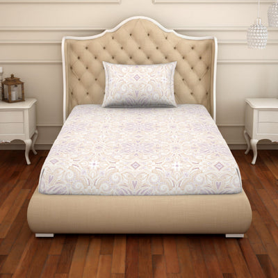 Ornate Mauve/Mango - Light Violet 100% Cotton Single Bedsheet - 2-In-1 By Welspun