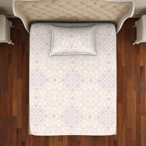 Ornate Mauve/Mango - Light Violet 100% Cotton Single Bedsheet - 2-In-1 By Welspun