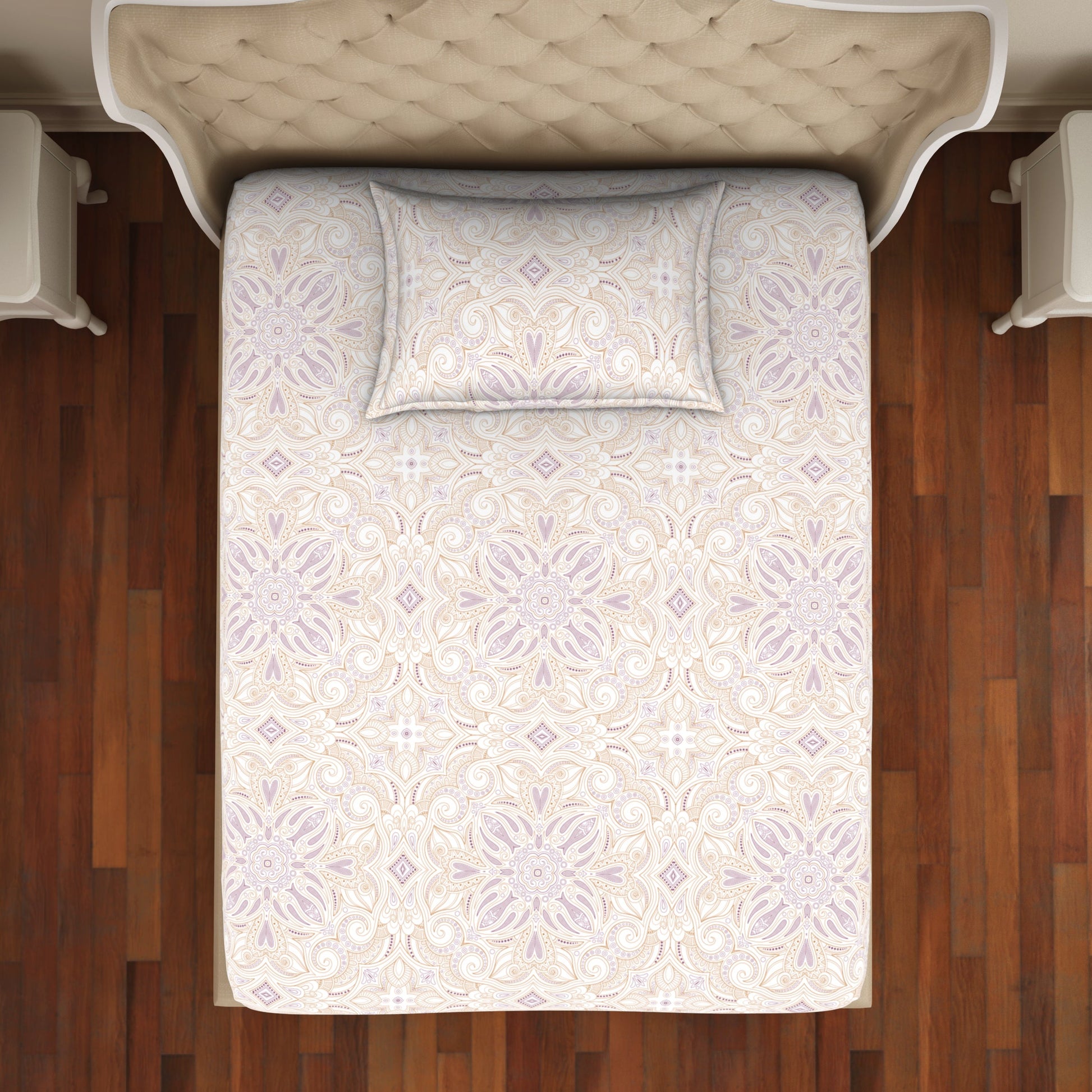 Ornate Mauve/Mango - Light Violet 100% Cotton Single Bedsheet - 2-In-1 By Welspun