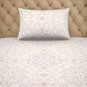 Ornate Mauve/Mango - Light Violet 100% Cotton Single Bedsheet - 2-In-1 By Welspun