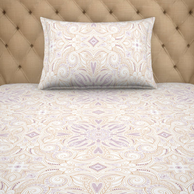 Ornate Mauve/Mango - Light Violet 100% Cotton Single Bedsheet - 2-In-1 By Welspun