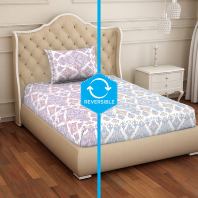 Ornate Blue/Orange 100% Cotton Single Bedsheet - 2-In-1 By Welspun