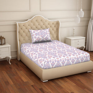 Ornate Blue/Orange 100% Cotton Single Bedsheet - 2-In-1 By Welspun