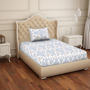 Ornate Blue/Orange 100% Cotton Single Bedsheet - 2-In-1 By Welspun