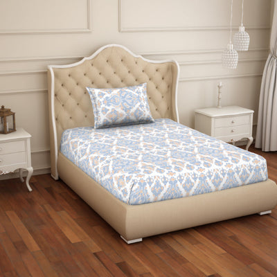 Ornate Blue/Orange 100% Cotton Single Bedsheet - 2-In-1 By Welspun