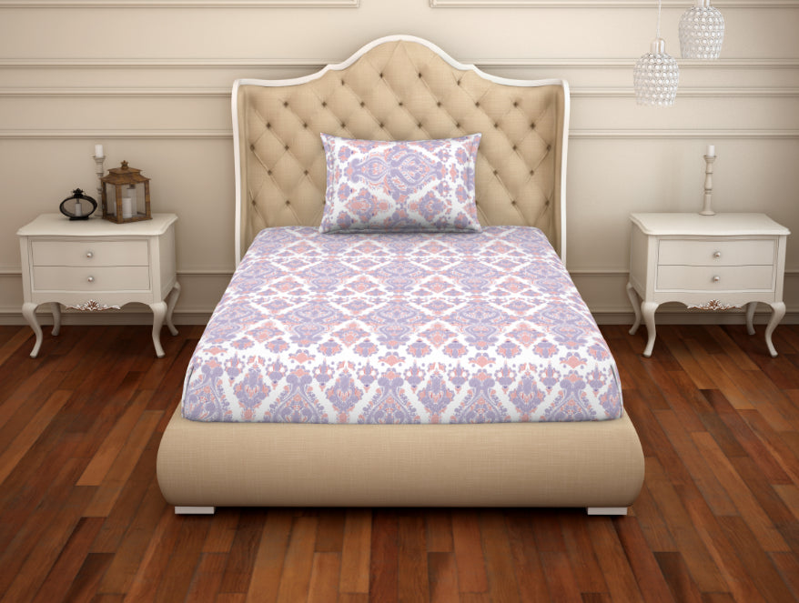 Ornate Blue/Orange 100% Cotton Single Bedsheet - 2-In-1 By Welspun